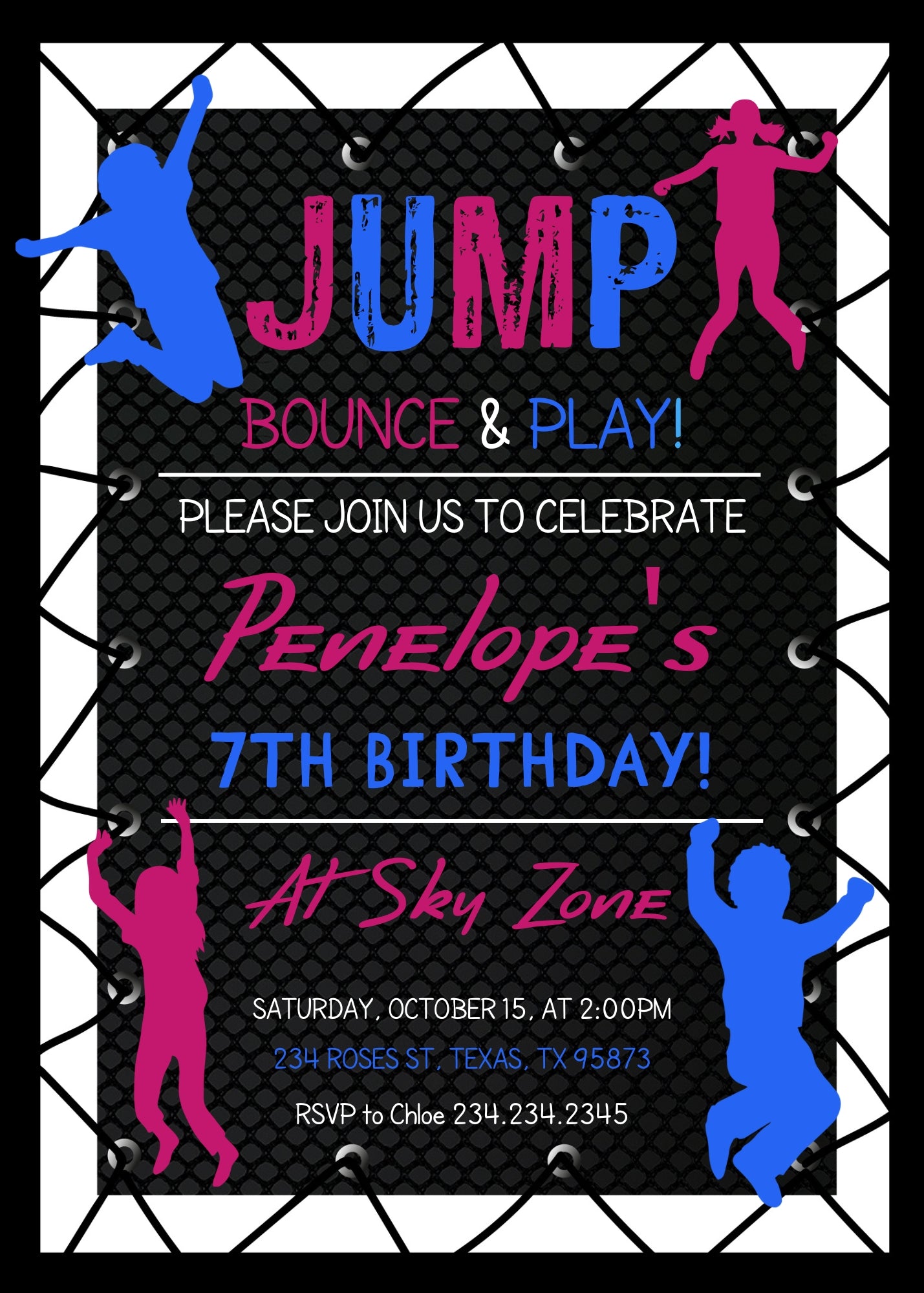 Trampoline Jump Party customizable invitation template | Share or Print | SW469
