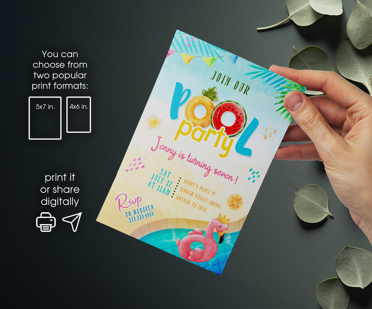 Pool Party customizable invitation template | Share or Print | girl | CB921