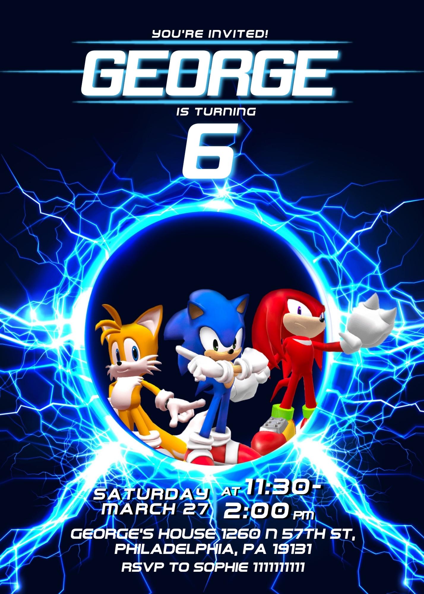 Sonic the Hedgehog customizable invitation template | Share or Print | SM088