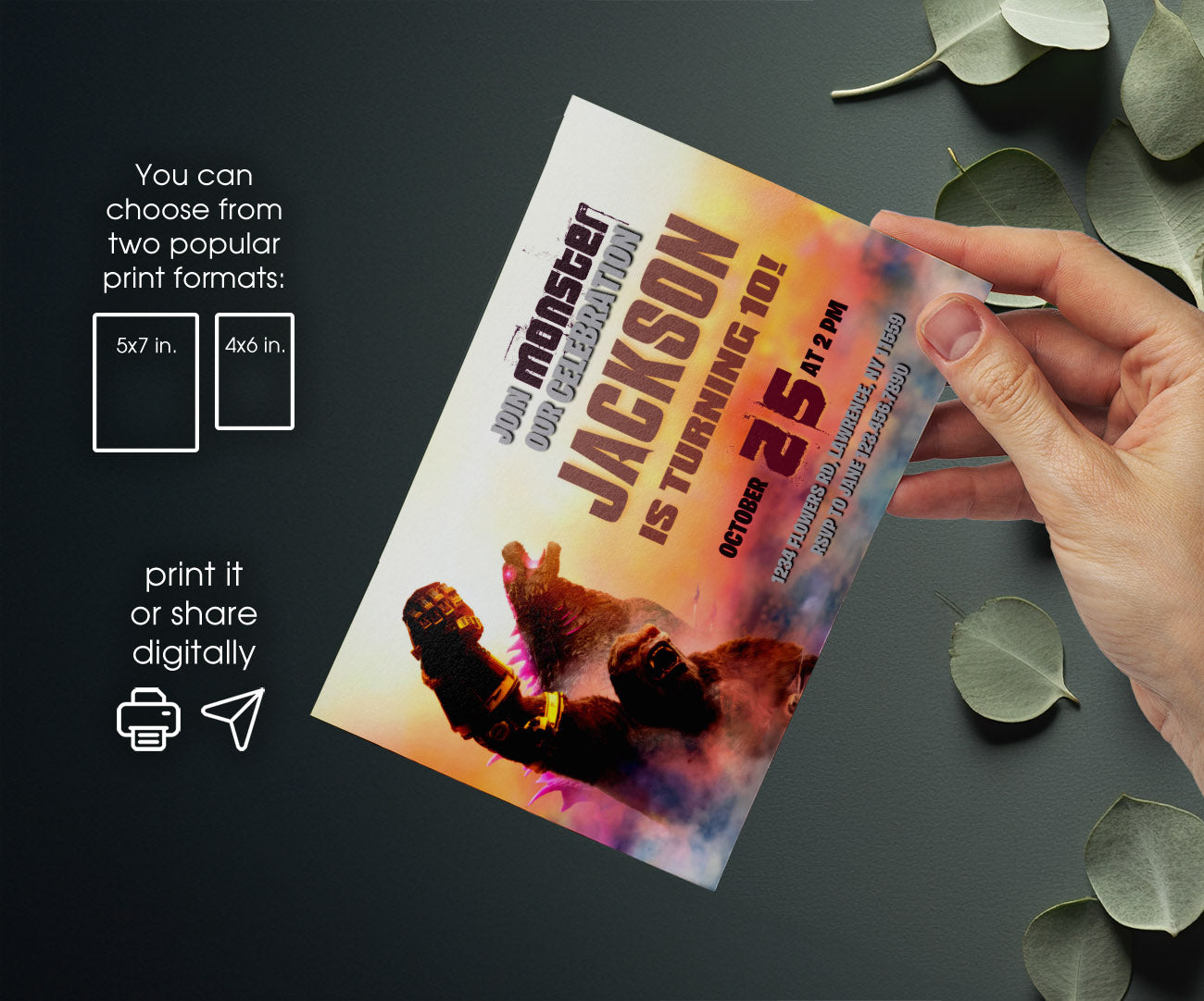Godzilla X King Kong customizable invitation template | Share or Print | YT353