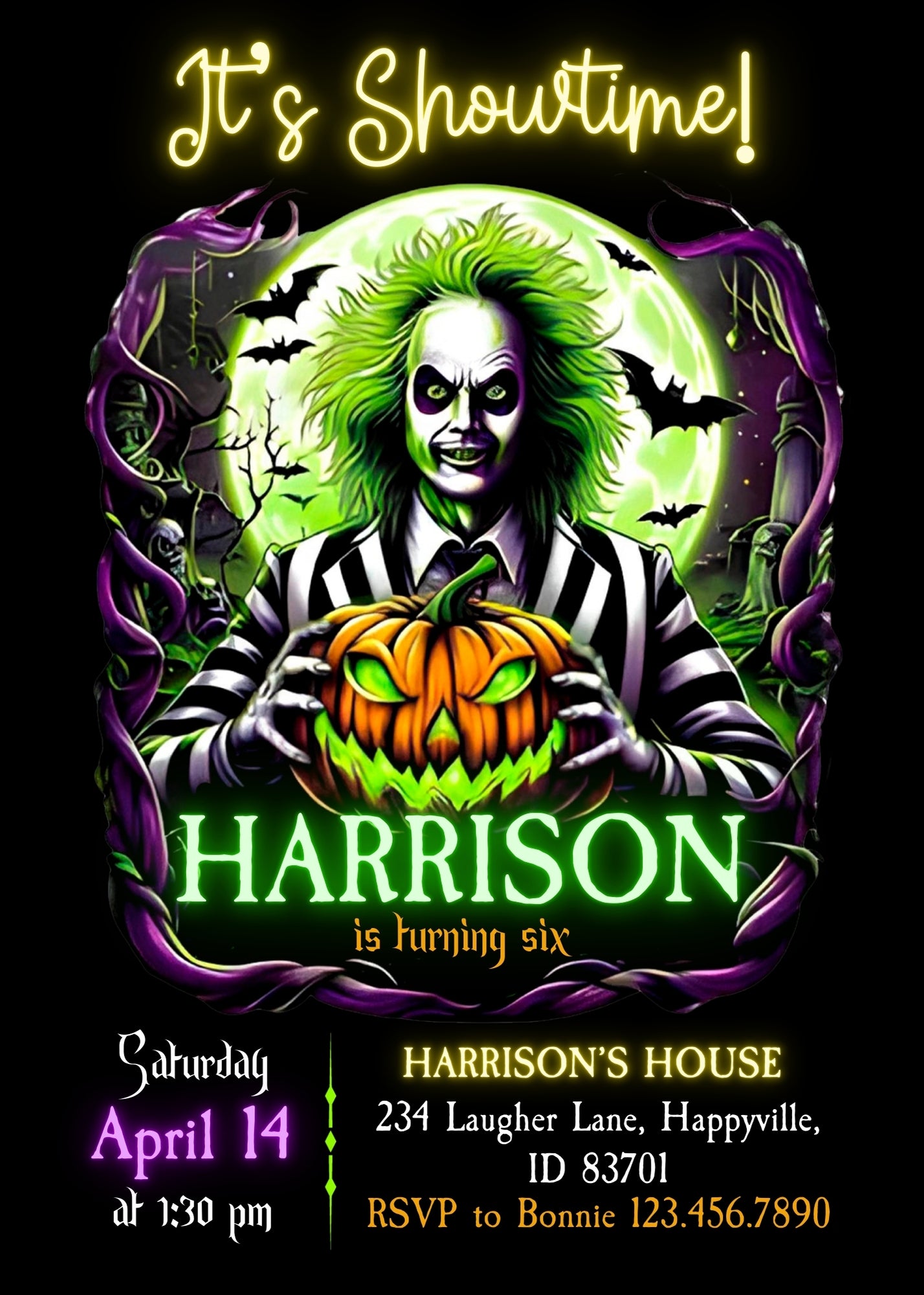 Beetlejuice Halloween customizable invitation template | Share or Print | QX873