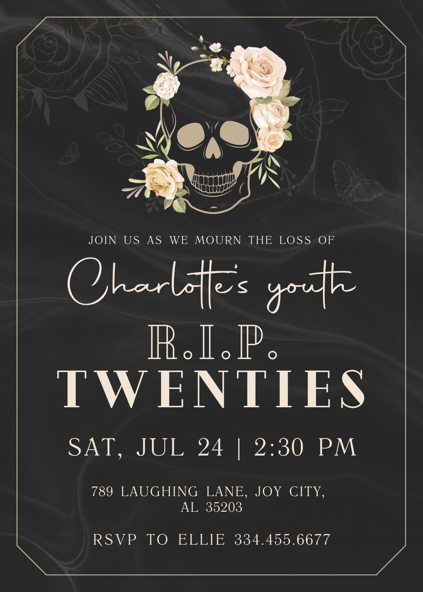 Rip Twenties Birthday customizable invitation template | Share or Print | LL655