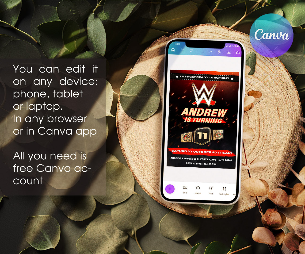 Wrestling WWE WrestleMania customizable invitation template | Share or Print | boy | PD796