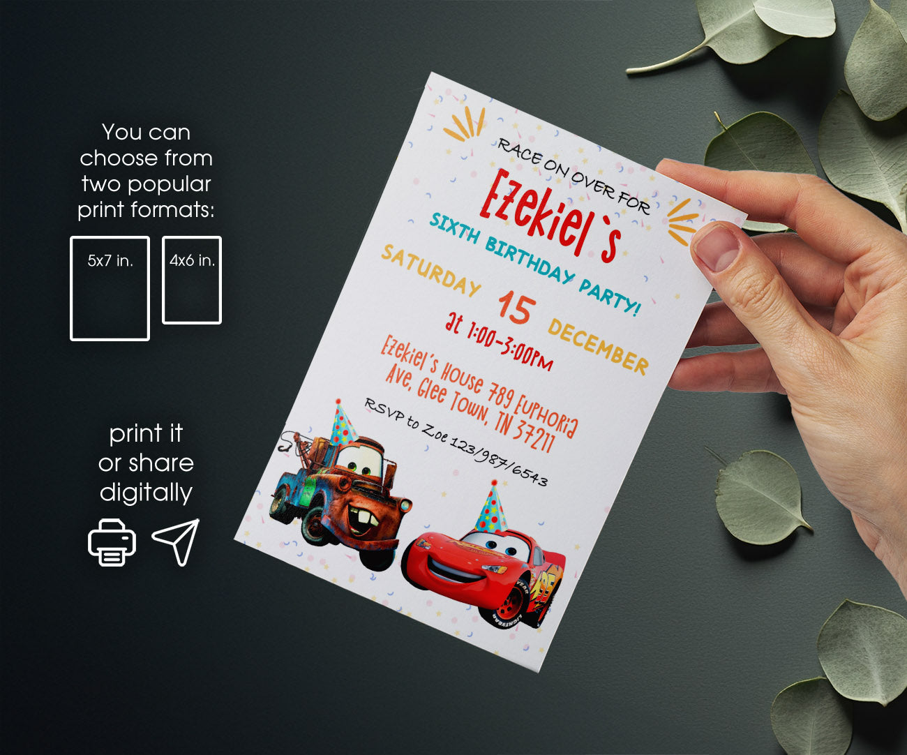 Cars Lightning McQueen customizable invitation template | Share or Print | boy | JZ183