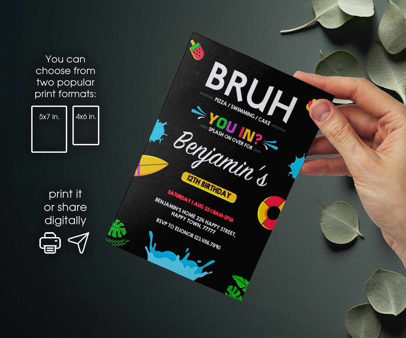 Bruh Pool customizable invitation template | Share or Print | boy | RQ666