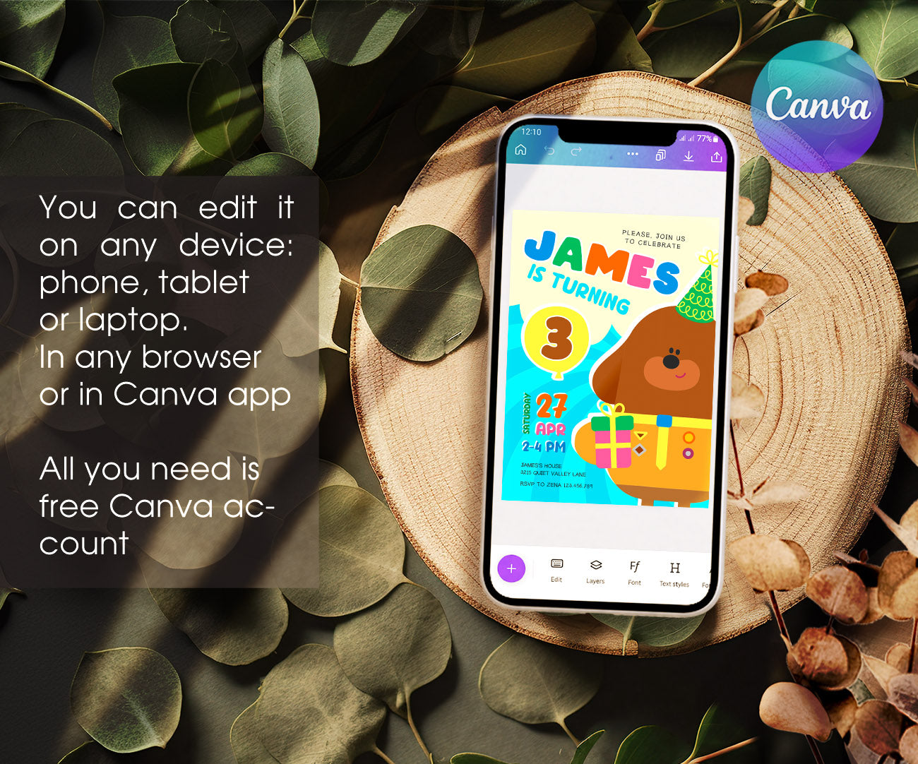 Hey Duggee customizable invitation template | Share or Print | LJ824