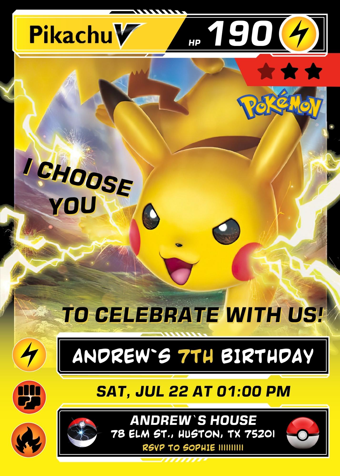 Pokemon Pikachu customizable invitation template | Share or Print | MP711