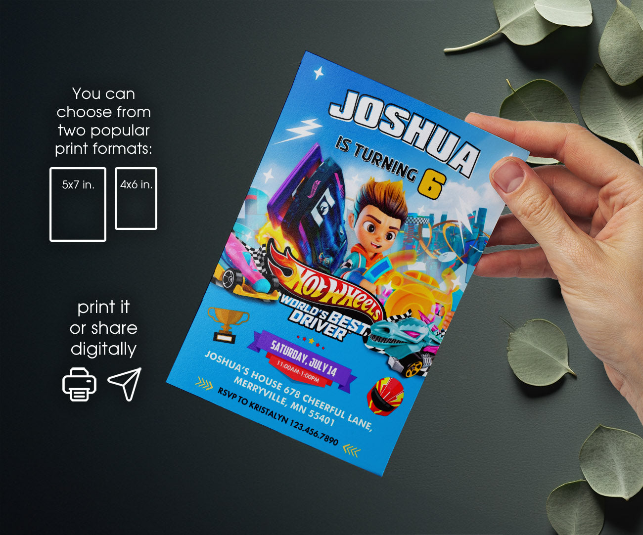 Hot Wheels Let's Race customizable invitation template | Share or Print | boy | EA493