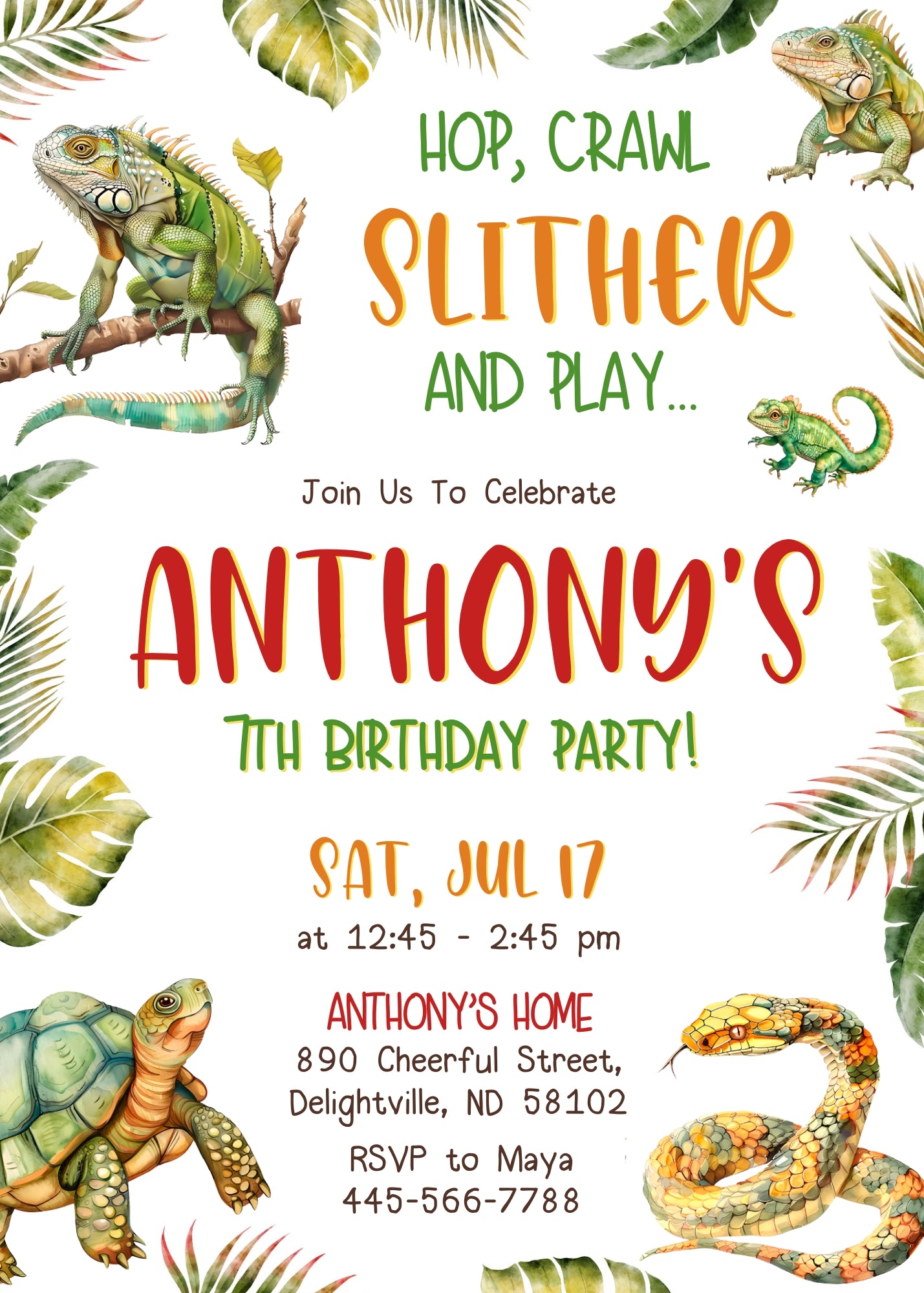 Reptile Lizard Snake customizable invitation template | Share or Print | GN516