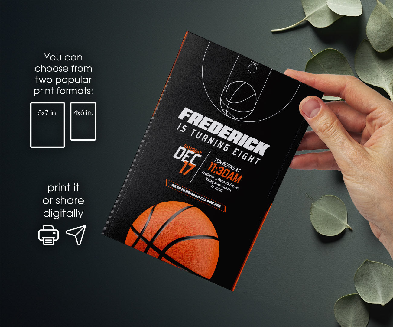 Basketball NBA Slam Dunk customizable invitation template | Share or Print | boy | XK941