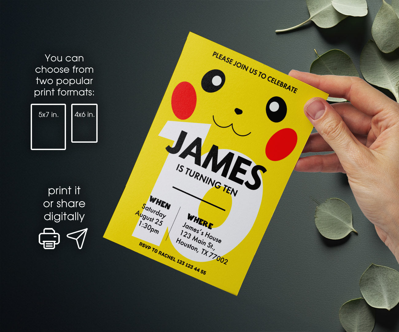 Pokemon Pikachu customizable invitation template | Share or Print | AR442