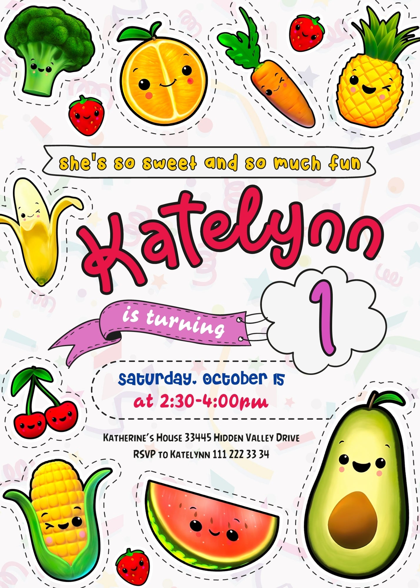 Hey Bear Sensory Dancing Fruits customizable invitation template | Share or Print | PW114