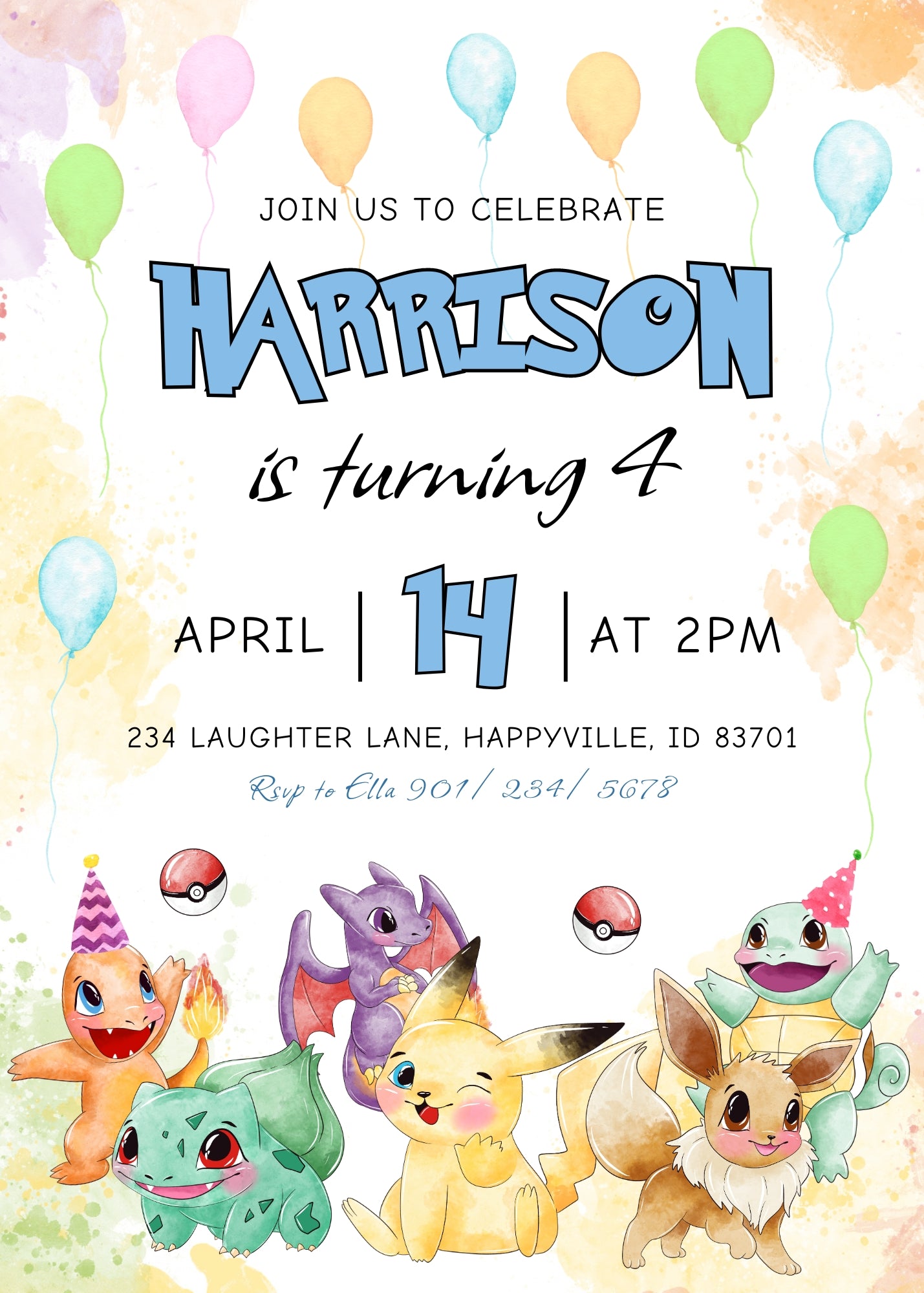 Pokemon Pikachu customizable invitation template | Share or Print | UR870