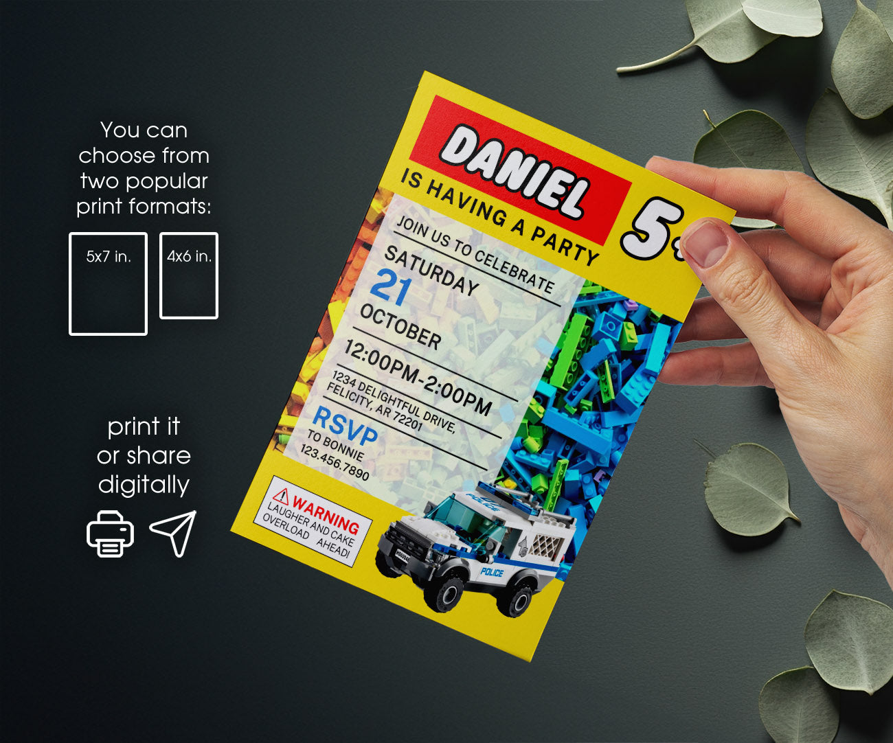 Lego Police Car customizable invitation template | Share or Print | boy | MN269