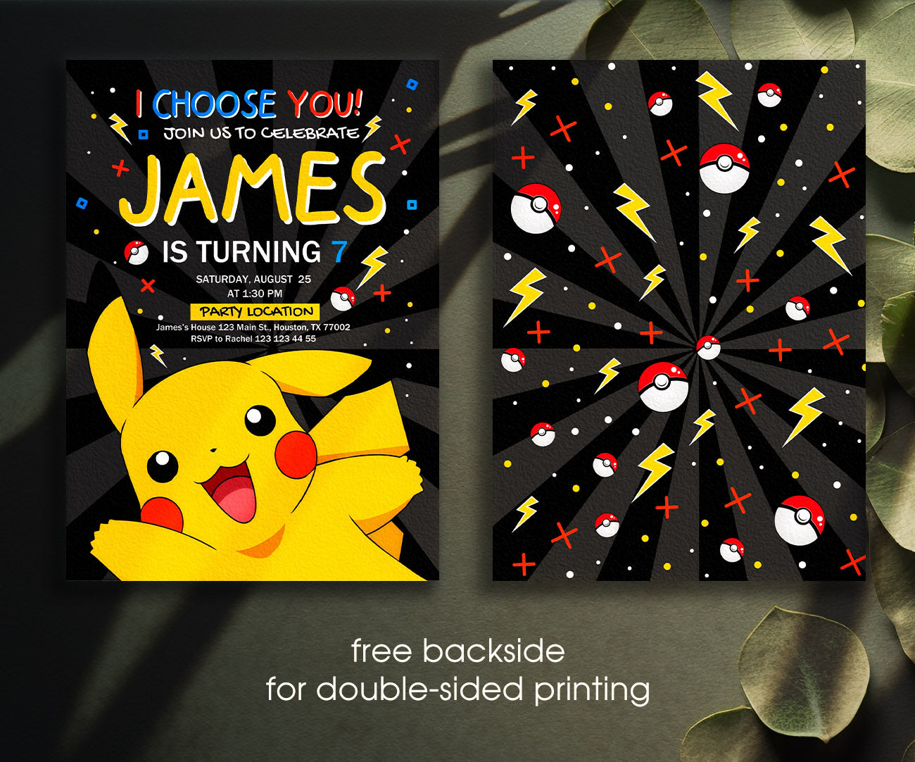 Pokemon Pikachu customizable invitation template | Share or Print | MC586