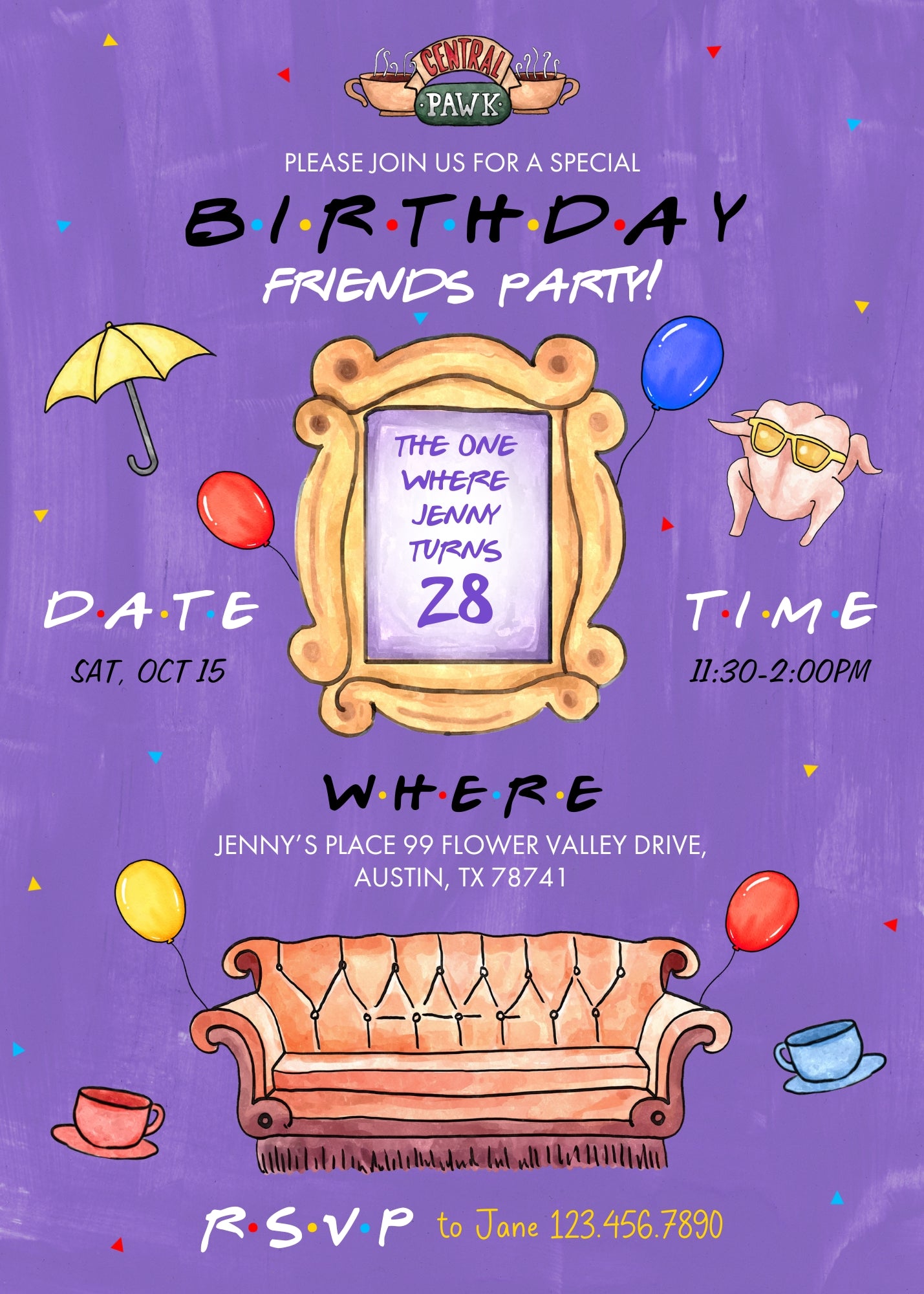 Friends TV Show customizable invitation template | Share or Print | ZB248
