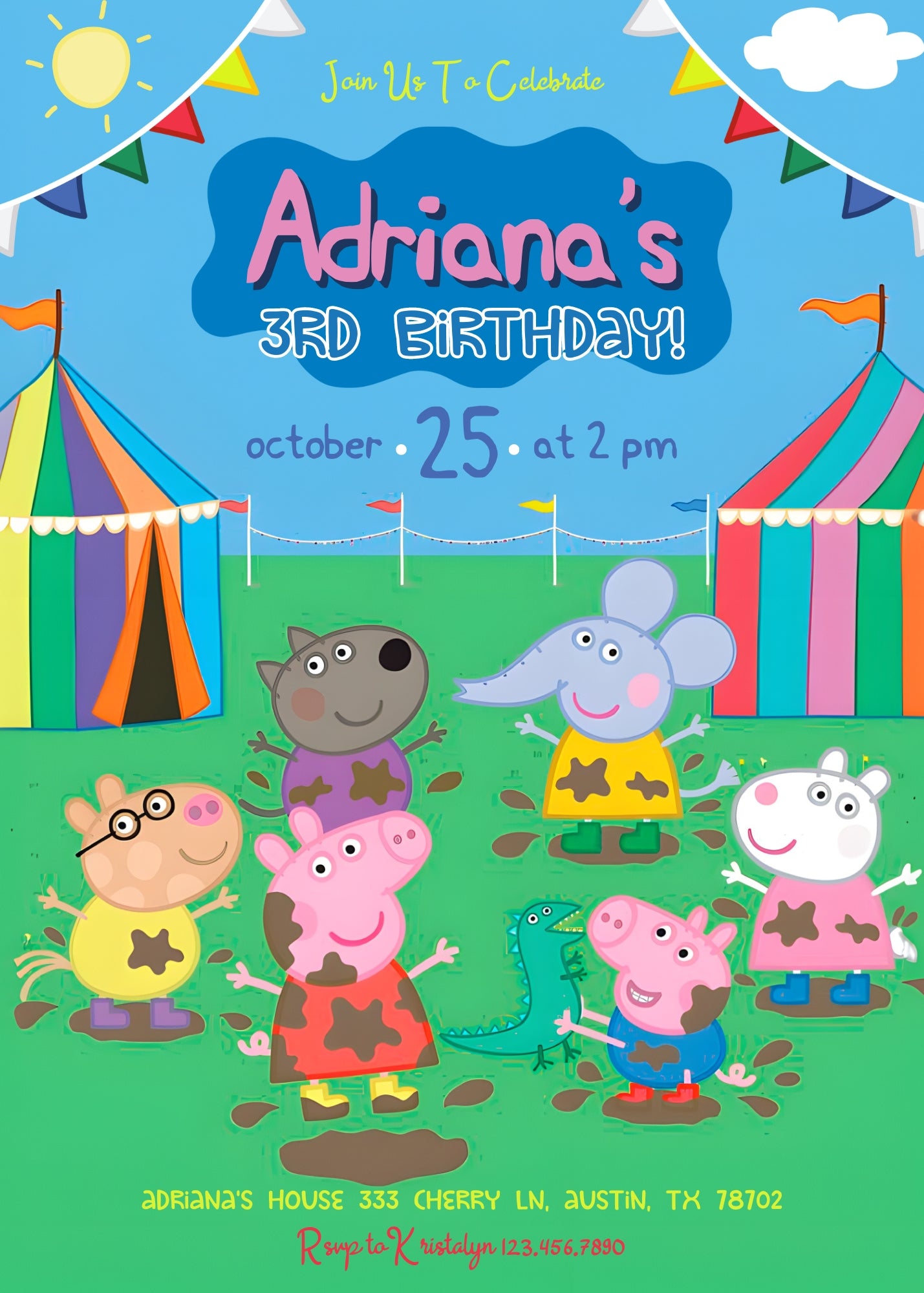 Peppa Pig customizable invitation template | Share or Print | girl | BB984