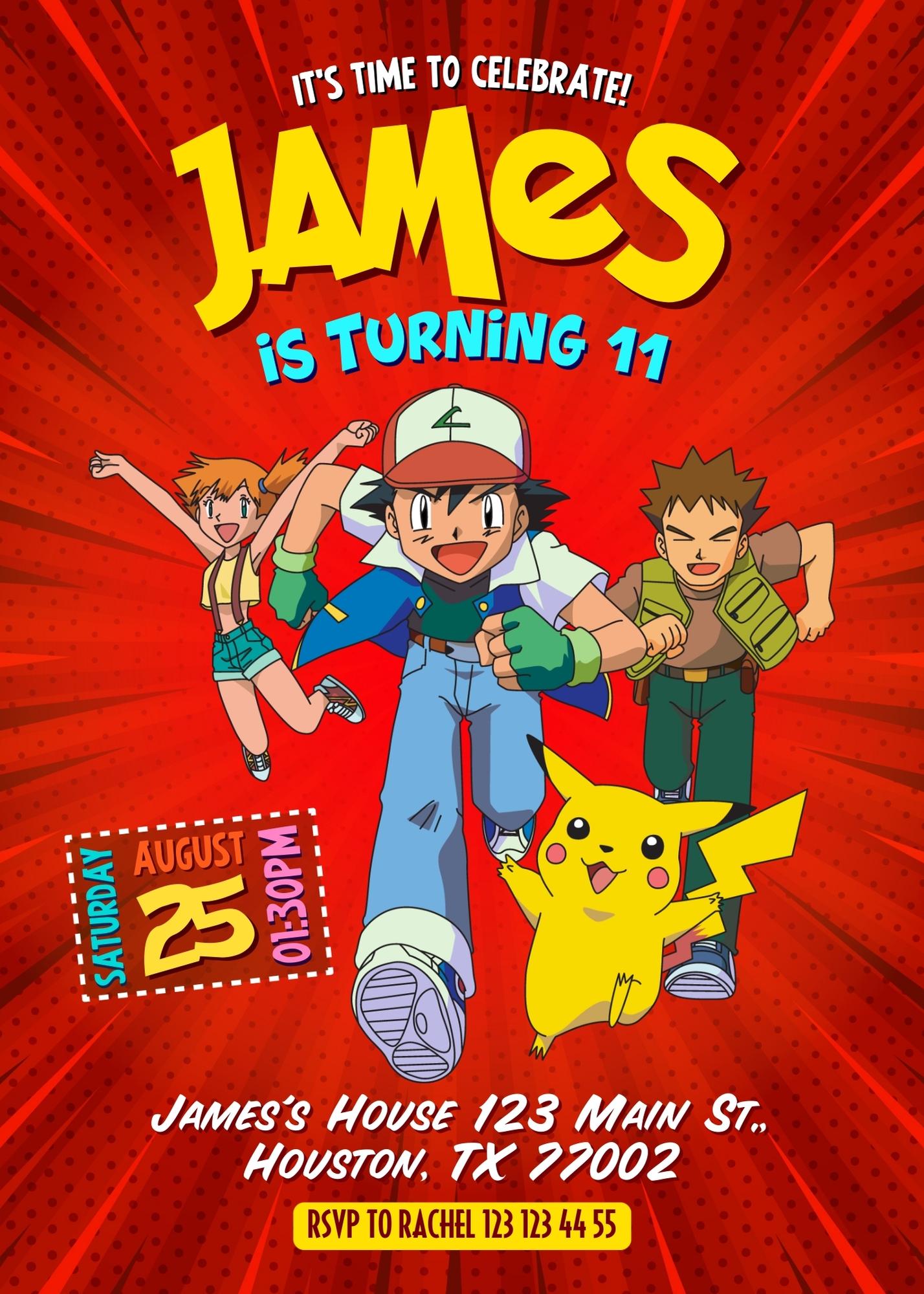 Pokemon Pikachu customizable invitation template | Share or Print | HH155