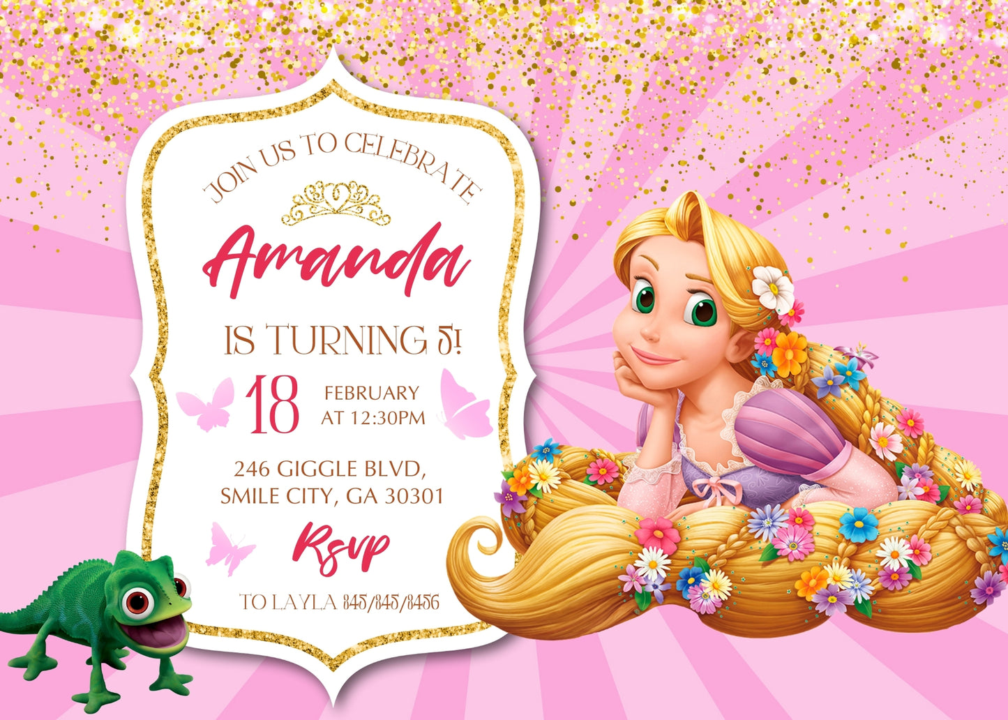 Rapunzel Princess Tangled customizable invitation template | Share or Print | girl | WS027