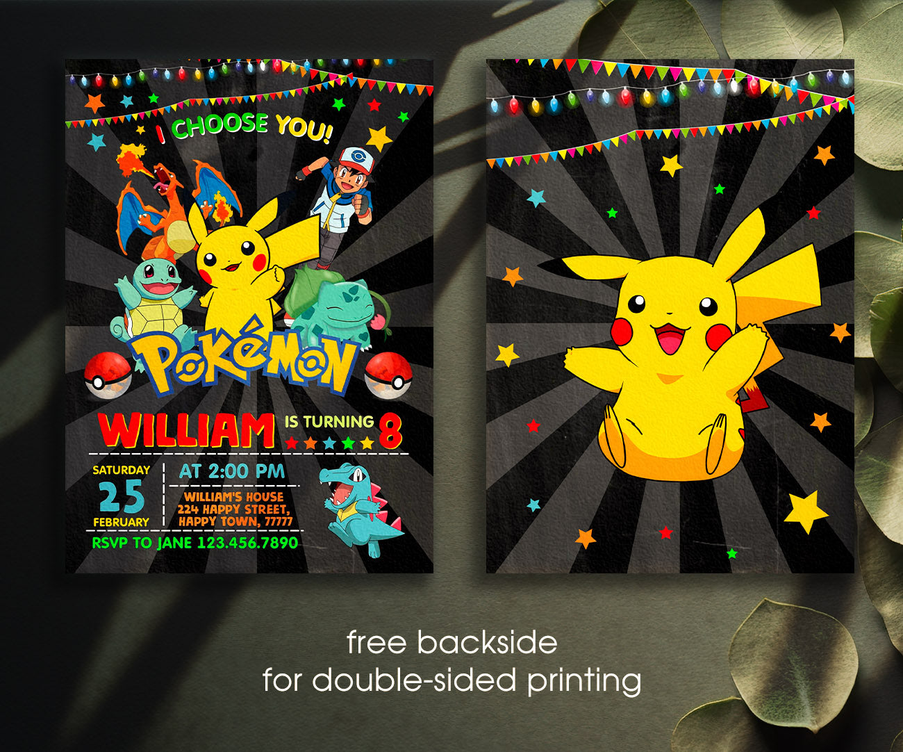 Pokemon Pikachu customizable invitation template | Share or Print | IP242