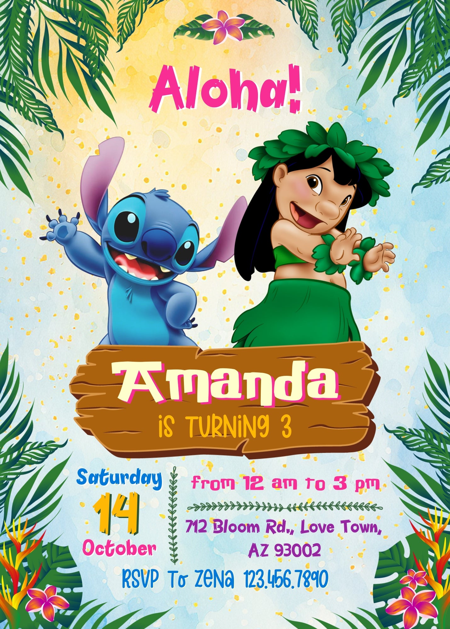 Lilo & Stitch Aloha customizable invitation template | Share or Print | YR008