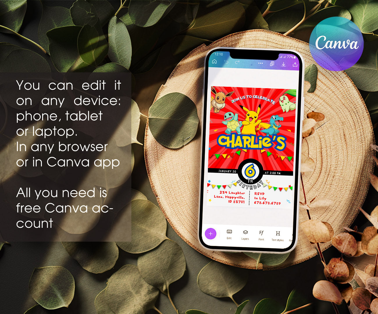 Pokemon Pikachu customizable invitation template | Share or Print | WK762
