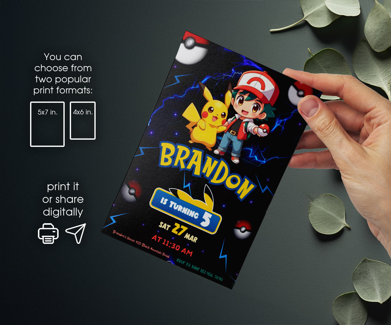 Pokemon Pikachu customizable invitation template | Share or Print | PH377