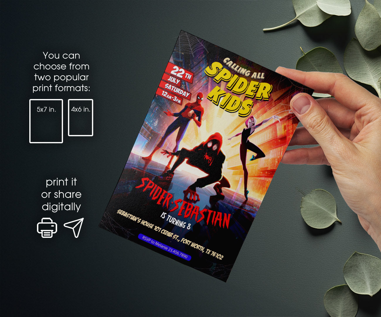 Spider Man Across the Spider-Verse customizable invitation template | Share or Print | boy | NM236