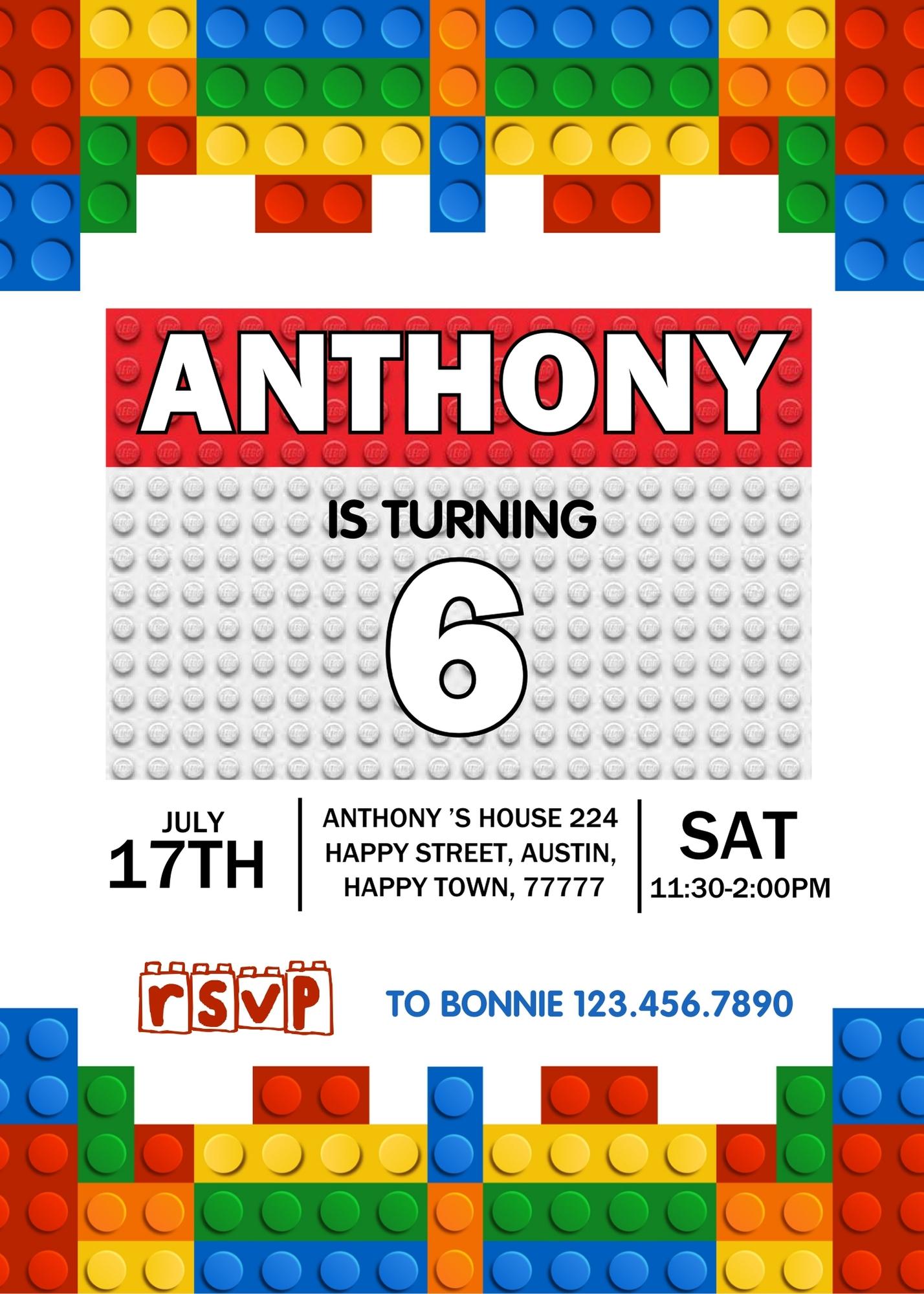 Lego customizable invitation template | Share or Print | CQ153