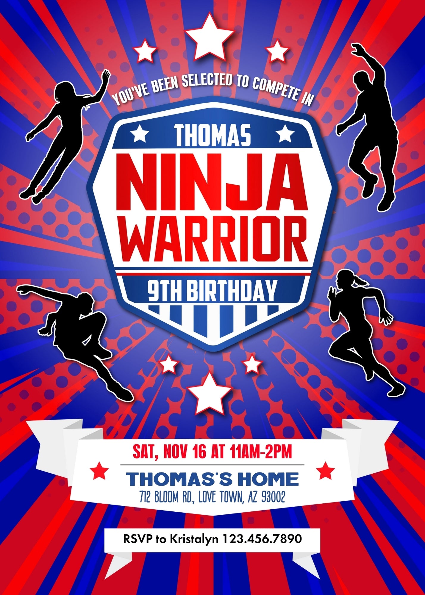 American Ninja Warrior customizable invitation template | Share or Print | RP446