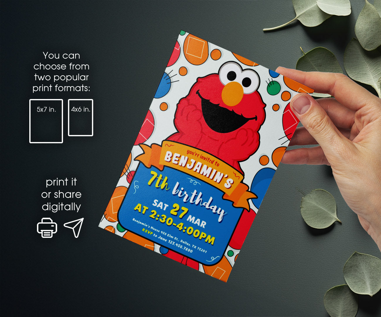 Sesame Street Elmo customizable invitation template | Share or Print | XT372