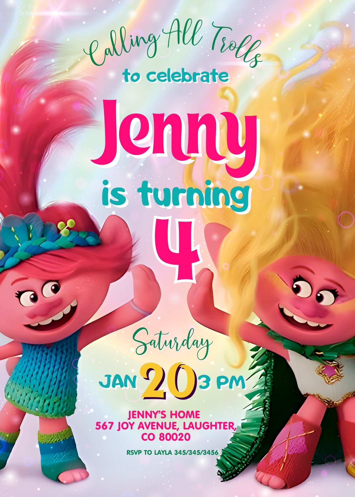 Trolls Poppy customizable invitation template | Share or Print | BS329