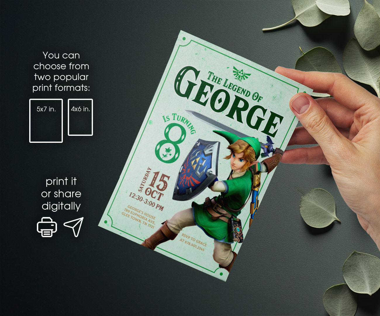 Legend of Zelda Gamer customizable invitation template | Share or Print | NR335