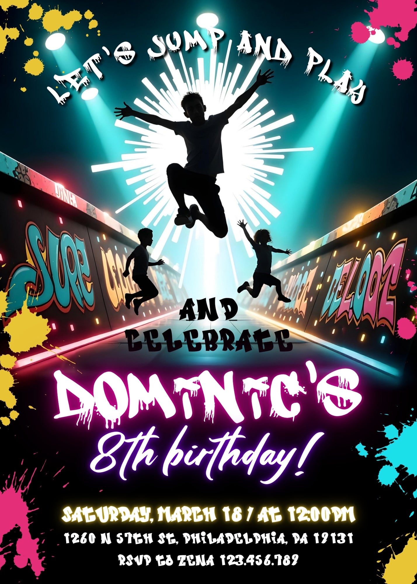 Trampoline Jump Party customizable invitation template | Share or Print | UQ167