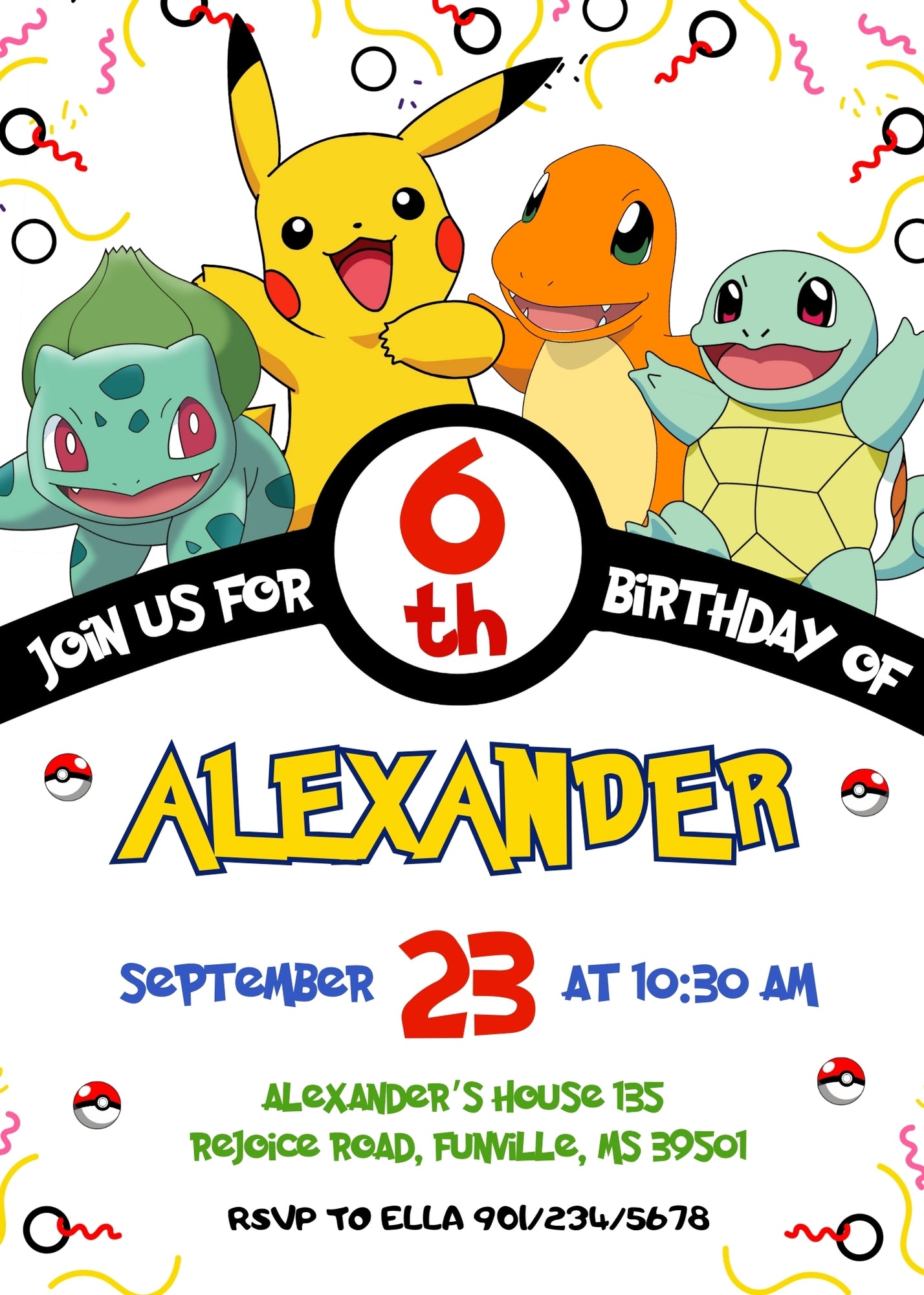 Pokemon Pikachu customizable invitation template | Share or Print | DQ231