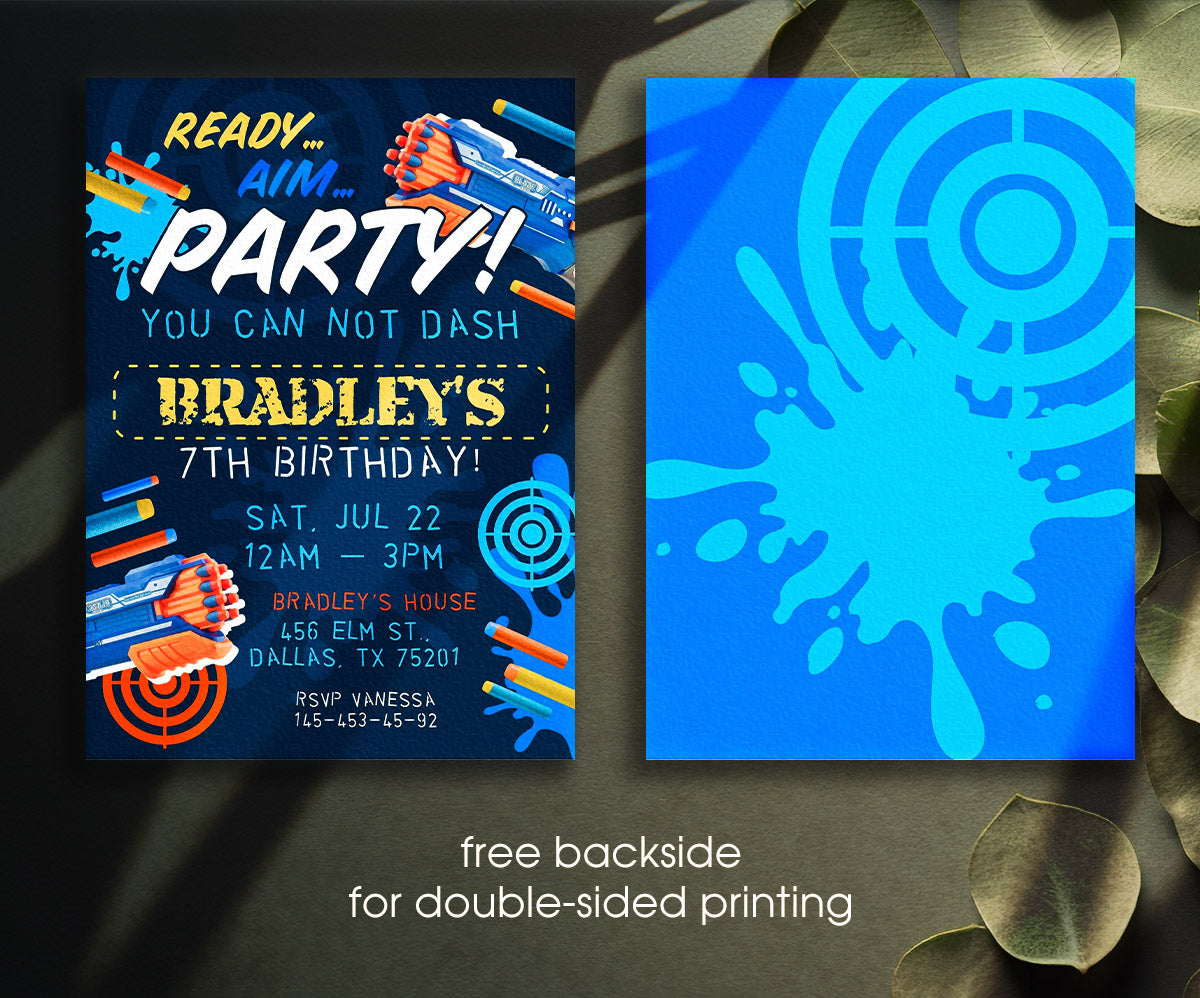 Dart Gun NERF Blaster customizable invitation template | Share or Print | boy | RV856