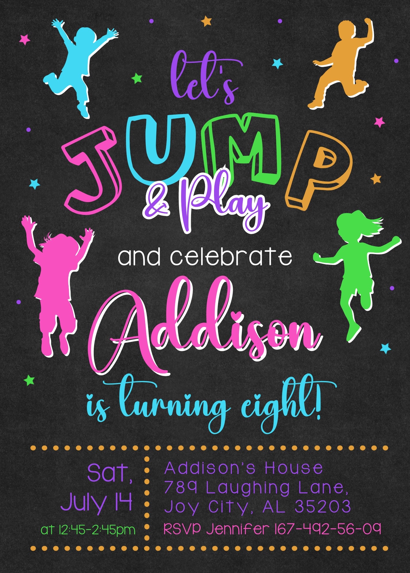 Trampoline Jump Party customizable invitation template | Share or Print | HQ677