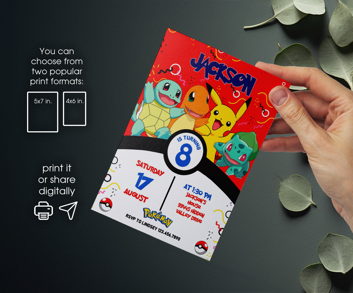 Pokemon Pikachu customizable invitation template | Share or Print | CD763