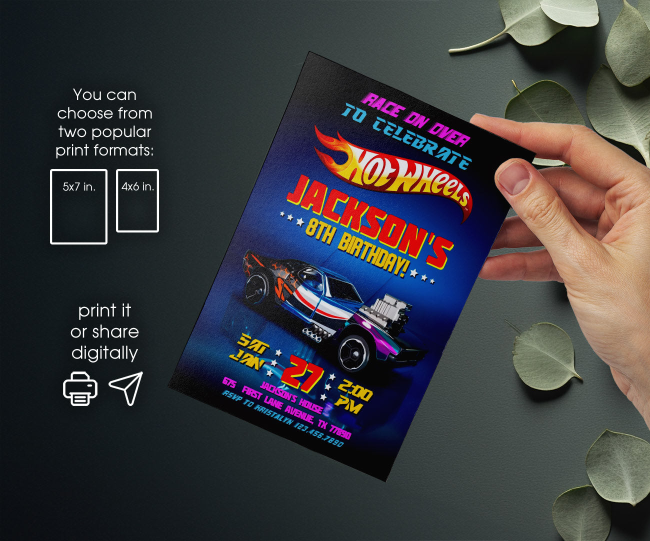 Hot Wheels Racing customizable invitation template | Share or Print | boy | EB976