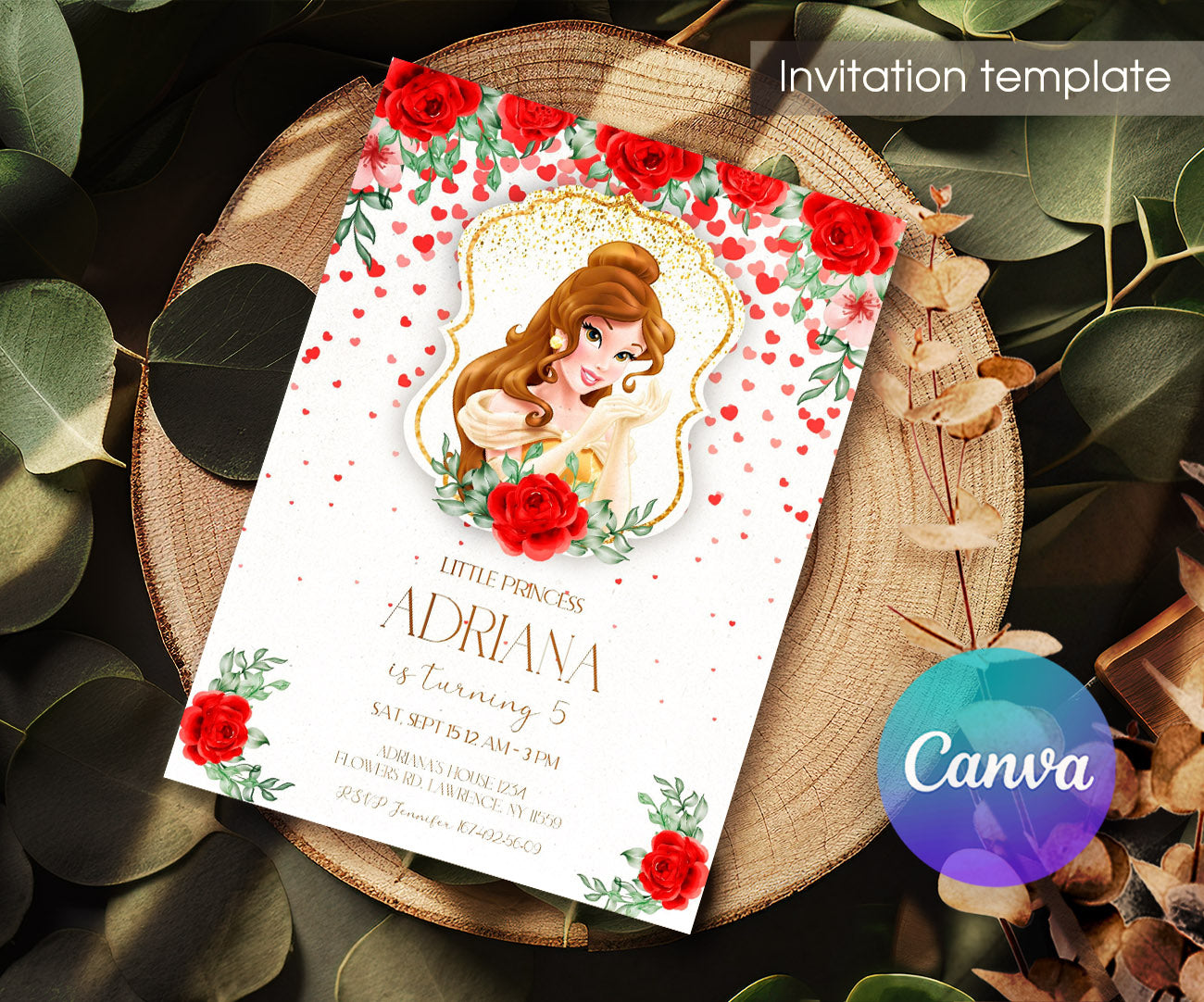 Belle Beauty And The Beast customizable invitation template | Share or Print | girl | PJ247