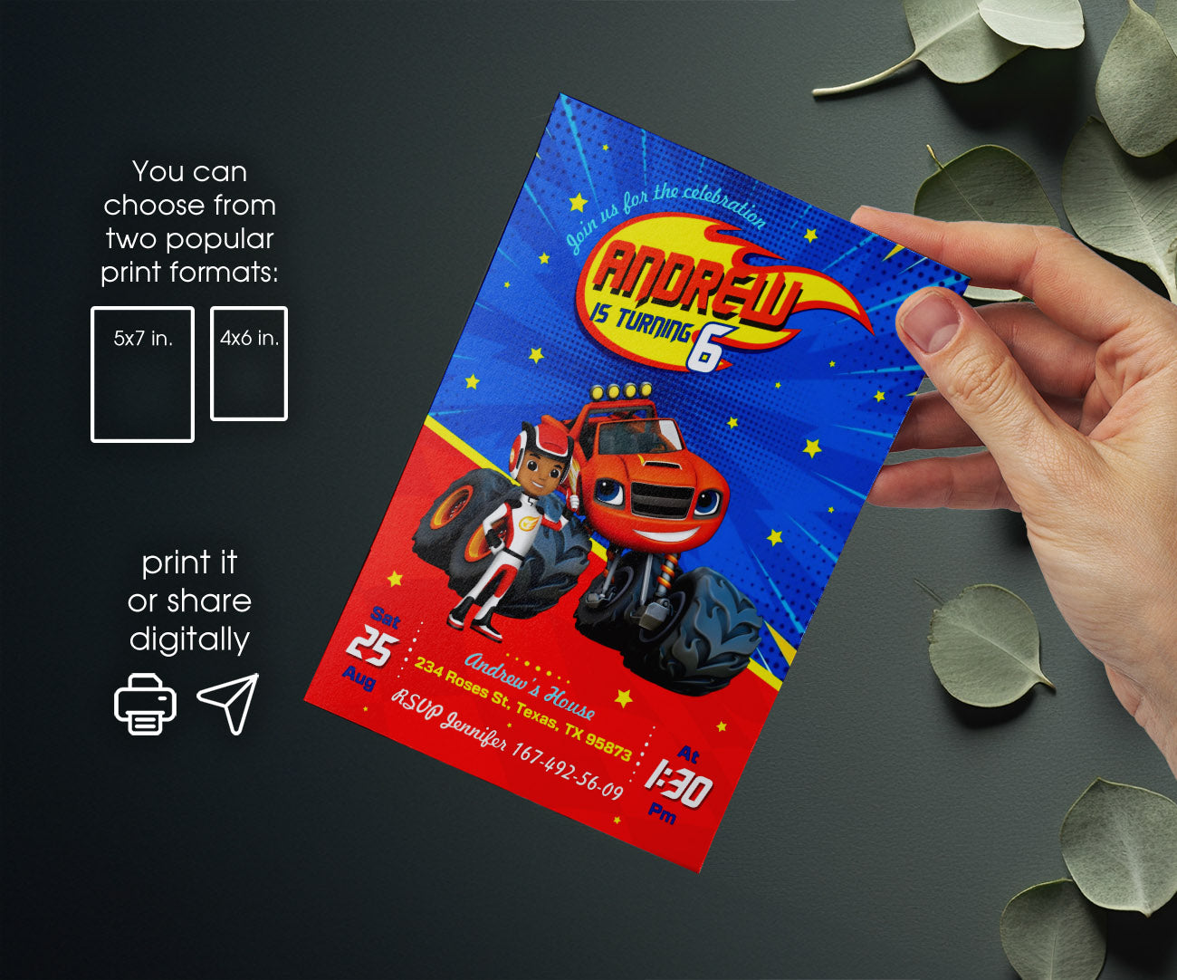 Blaze Monster Machines Trucks customizable invitation template | Share or Print | boy | QI333