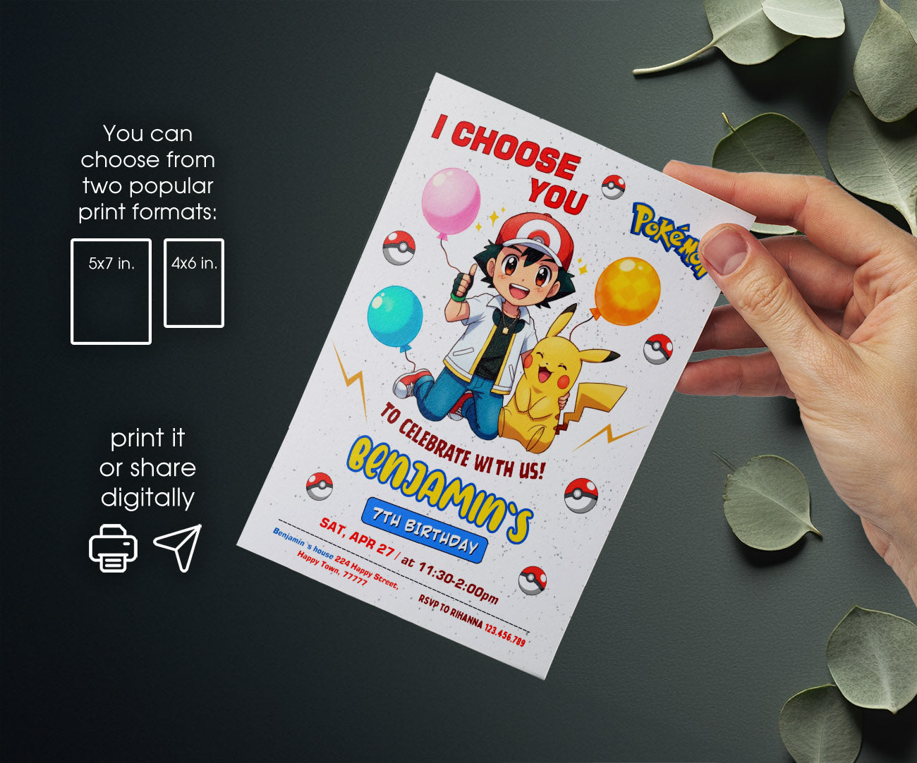 Pokemon Pikachu customizable invitation template | Share or Print | IP391