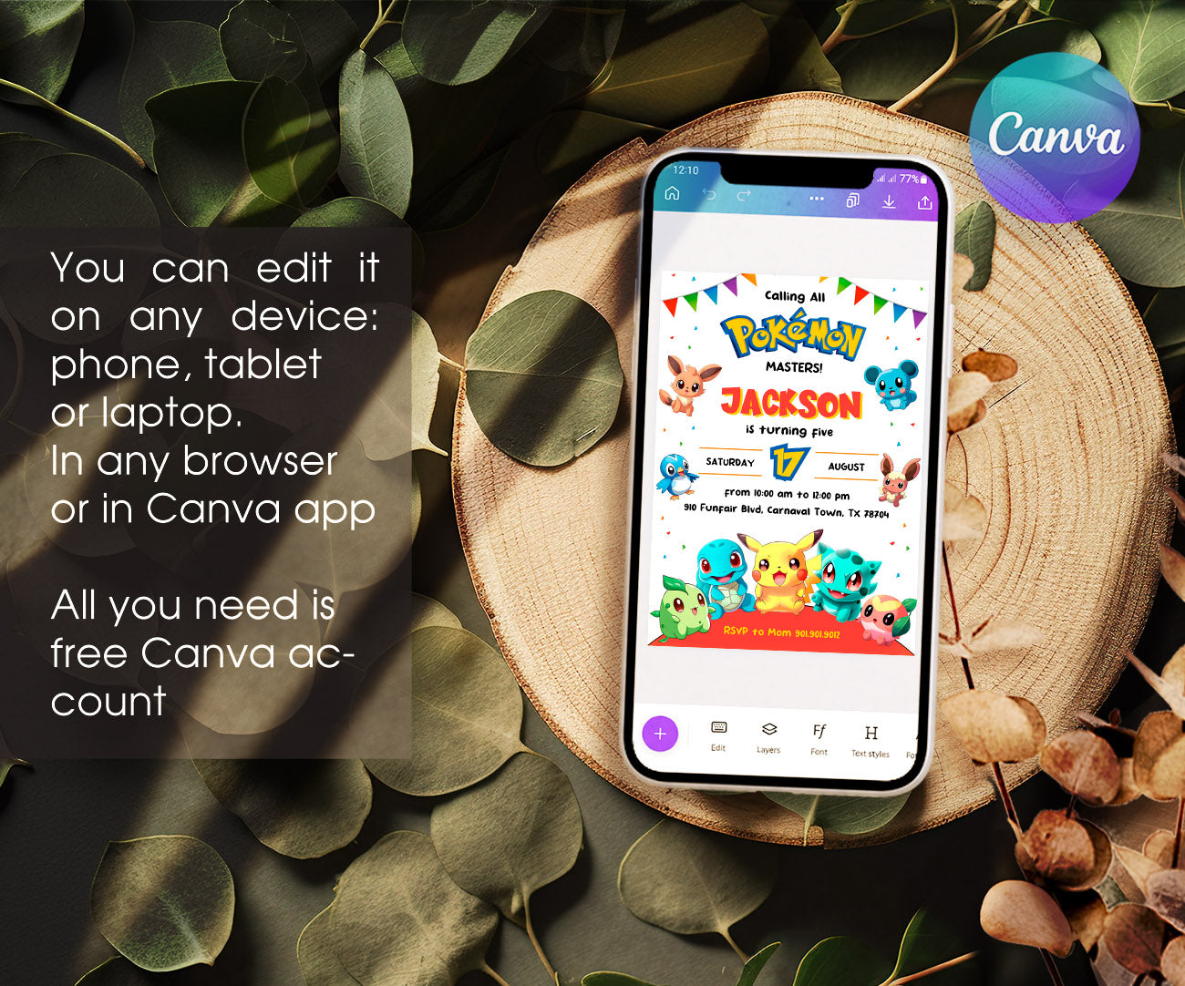 Pokemon Pikachu customizable invitation template | Share or Print | NQ470