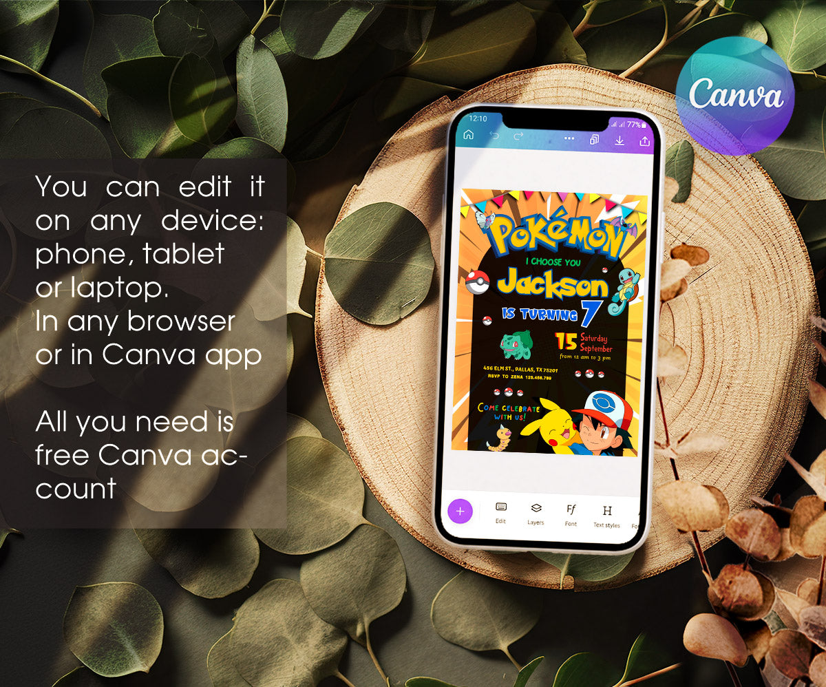 Pokemon Pikachu customizable invitation template | Share or Print | RB888