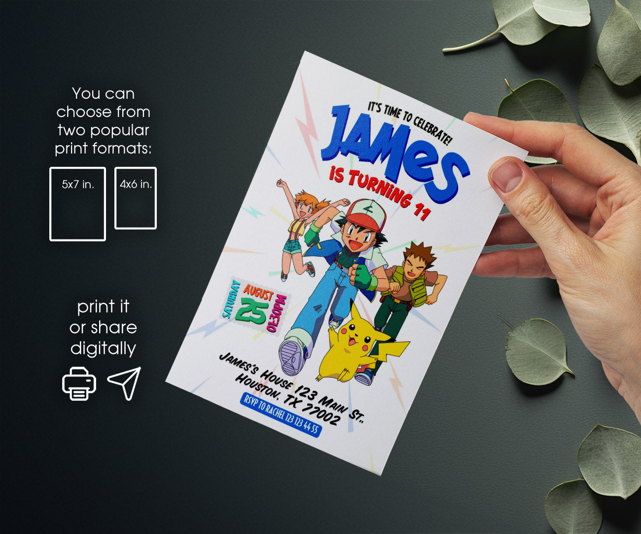 Pokemon Pikachu customizable invitation template | Share or Print | TD587