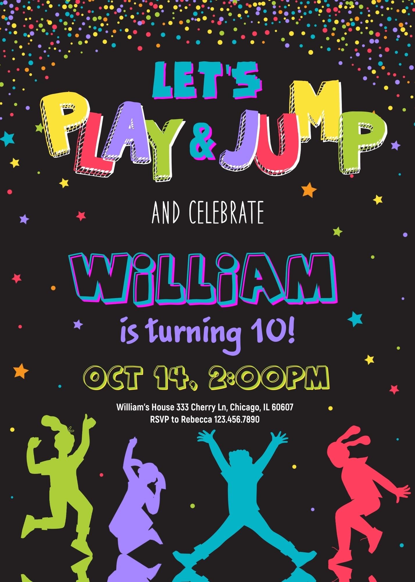 Trampoline Jump Party customizable invitation template | Share or Print | LJ925