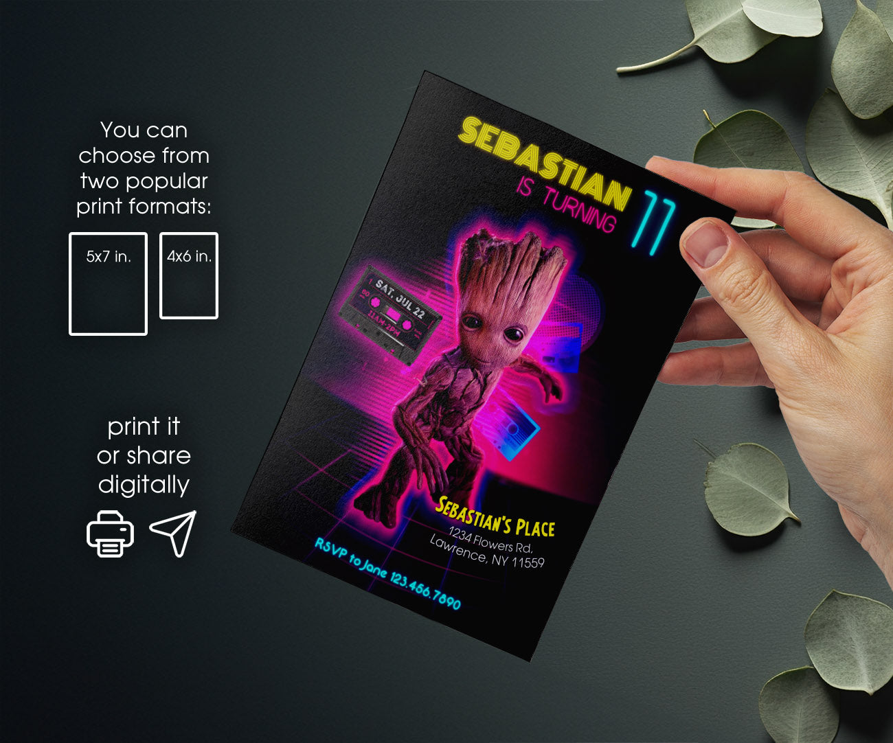 Groot Guardians of the Galaxy Superhero customizable invitation template | Share or Print | EK607