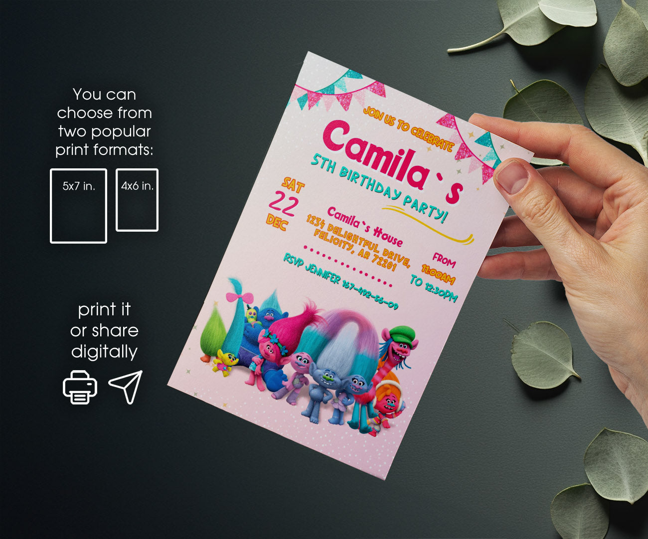 Trolls Poppy customizable invitation template | Share or Print | FZ226
