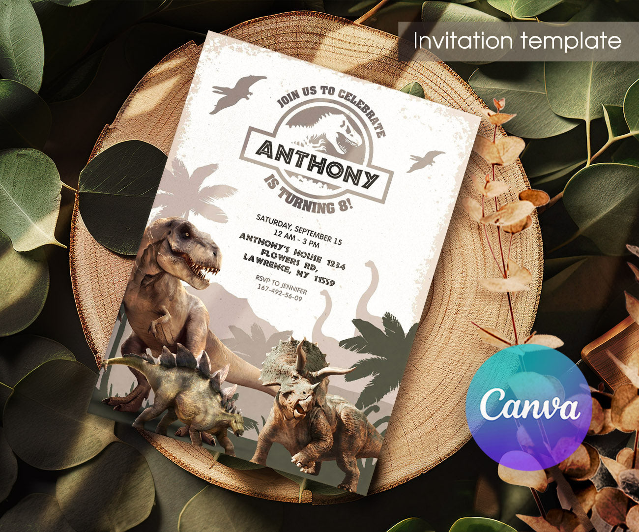 Jurassic World Dinosaur customizable invitation template | Share or Print | BN885