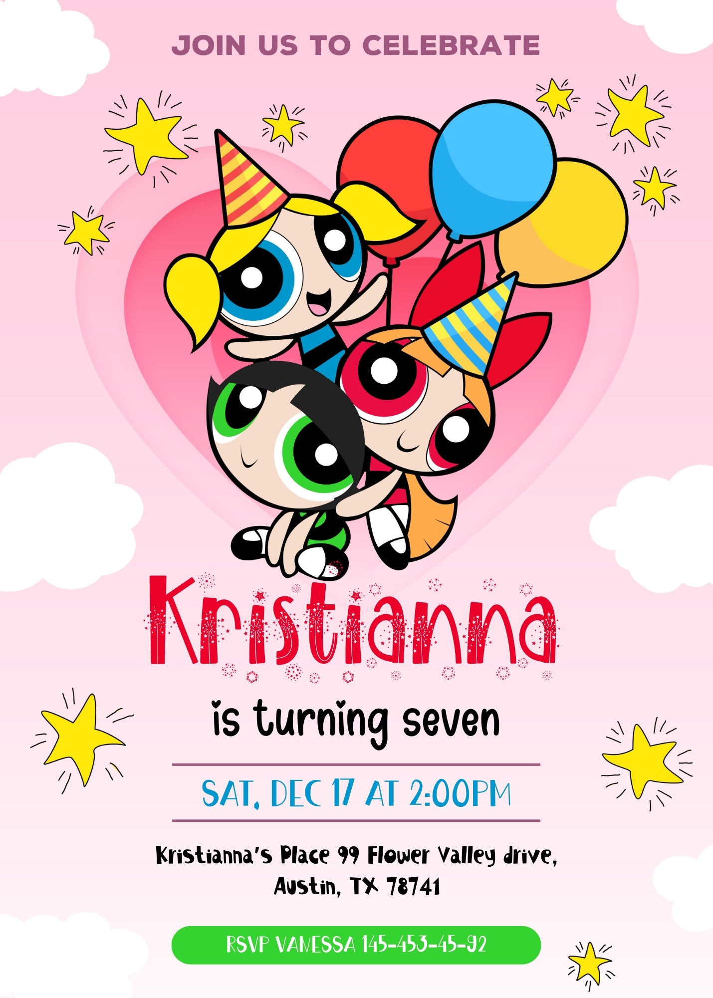 The Powerpuff Girls customizable invitation template | Share or Print | girl | LJ855
